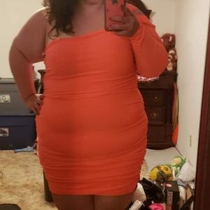 Neon orange body con dress